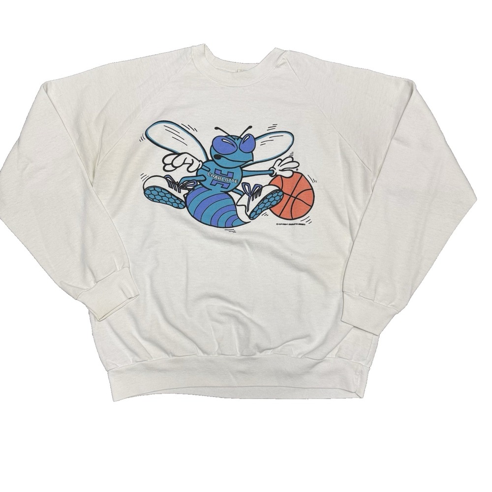 90s Vintage Charlotte Hornets Pullover Crewneck Sweatshirt Mens Size XL White